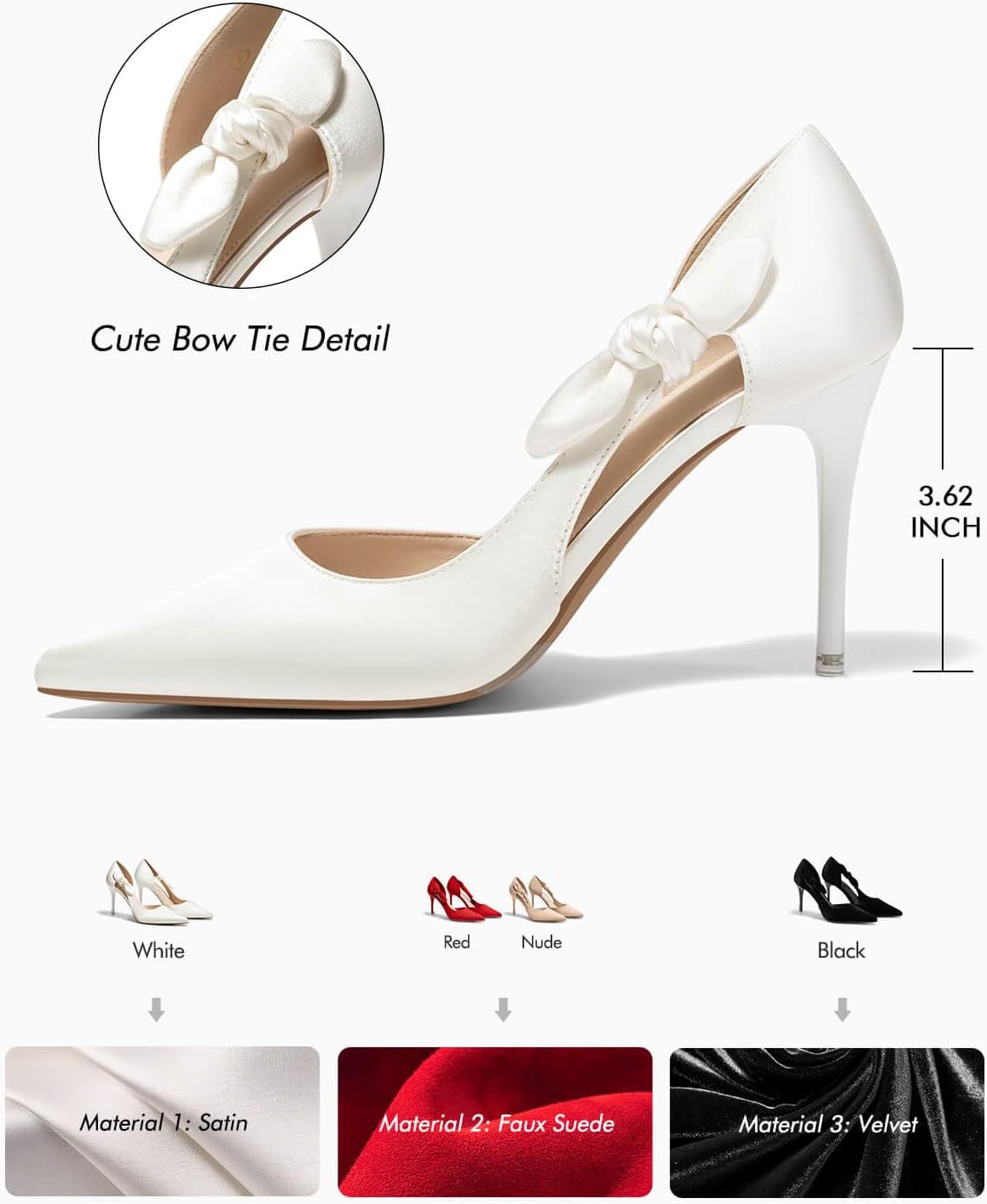 Coutgo Womens Stiletto High Heels Closed Pointed Toe Bow Pumps D'Orsay Wedding Bride Dress Shoes - Image 2