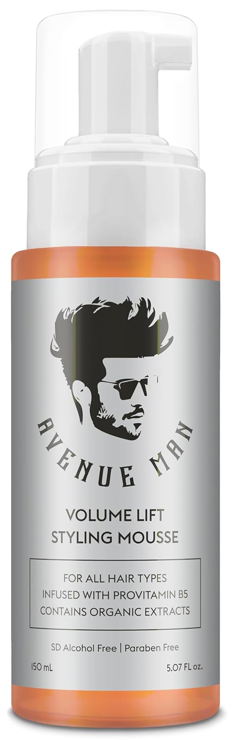 Avenue Man Volume Lift Mousse - 5.07 oz Hair Foam with Argan Oil, Silk Protein & Vitamin E for Strength, Thickness & Control - Hair Mousse for Men for All Hair Types - Alcohol & Paraben Free