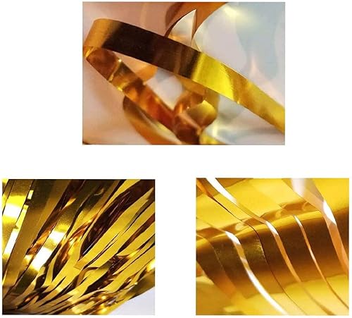 Miniatura 7 de Paquete de 2 cortinas de flecos dorados, 3.2 pies x 8.2 pies de papel de oropel metálico, cortinas de fondo para cabina de fotos, bodas,