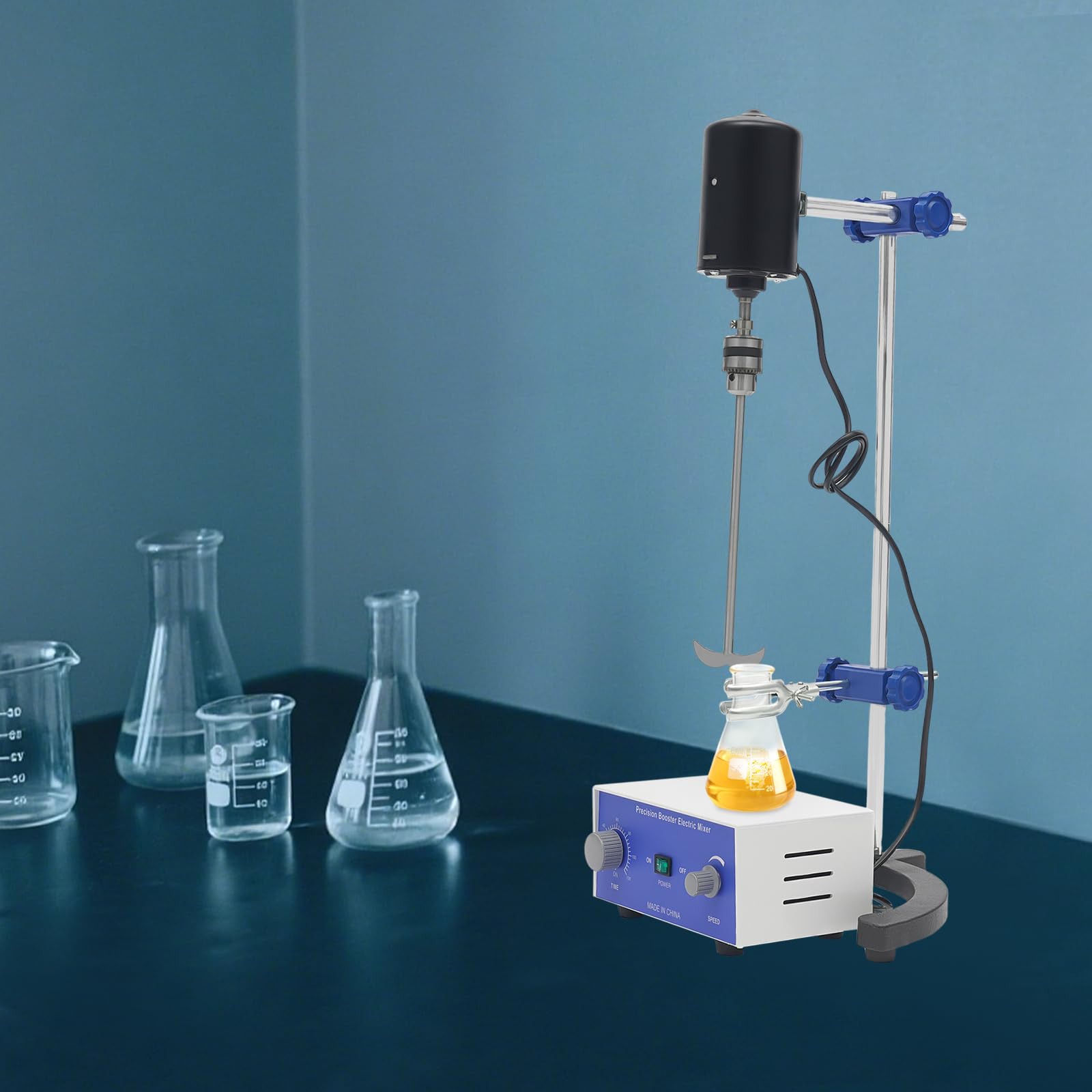 Elektrischer Laborrührer 200W | 3000 U/min | Edelstahl-Rührstab | Stufenlose Drehzahlregelung | Timer 0-120 Min | Top-Mount-Mischer Für Viskose Proben