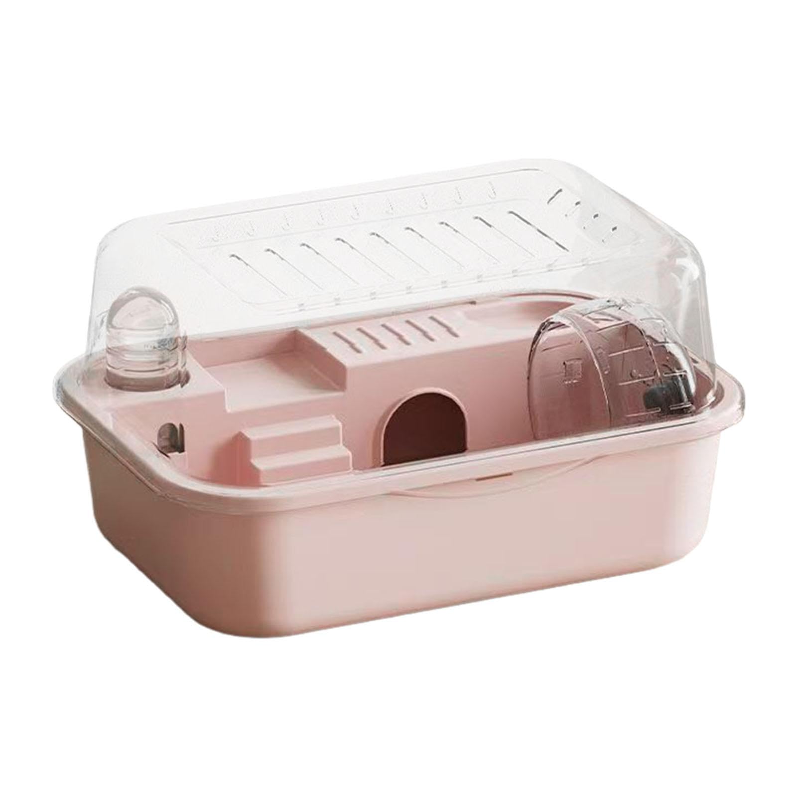 Cage hamster grande taille transparente et rose pour petits rongeurs