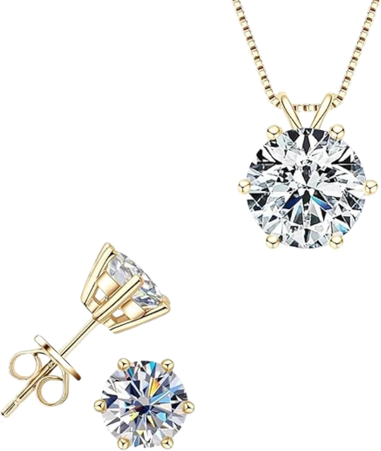 925 Sterling Silver Moissanite Jewelry Set - Round Cut Pendant Necklace & Stud Earrings - Adjustable Chain 16-18 - Hypoallergenic - Certified - Premium Gift Box Included