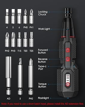 4.2V Electric Cordless Screwdriver, 3 Torque Settings & 13 Bits