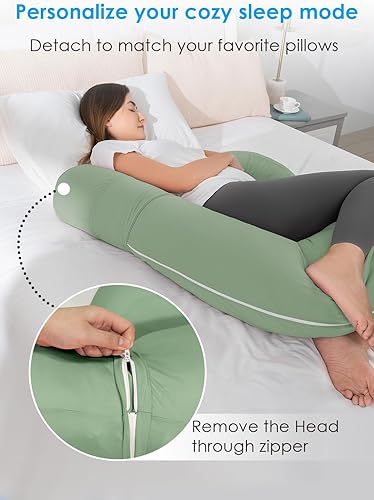 Miniatura 4 de QUEEN ROSE Almohadas refrescantes en forma de E, almohada corporal desmontable para dormir, con almohada de cuña de embarazo para soporte del