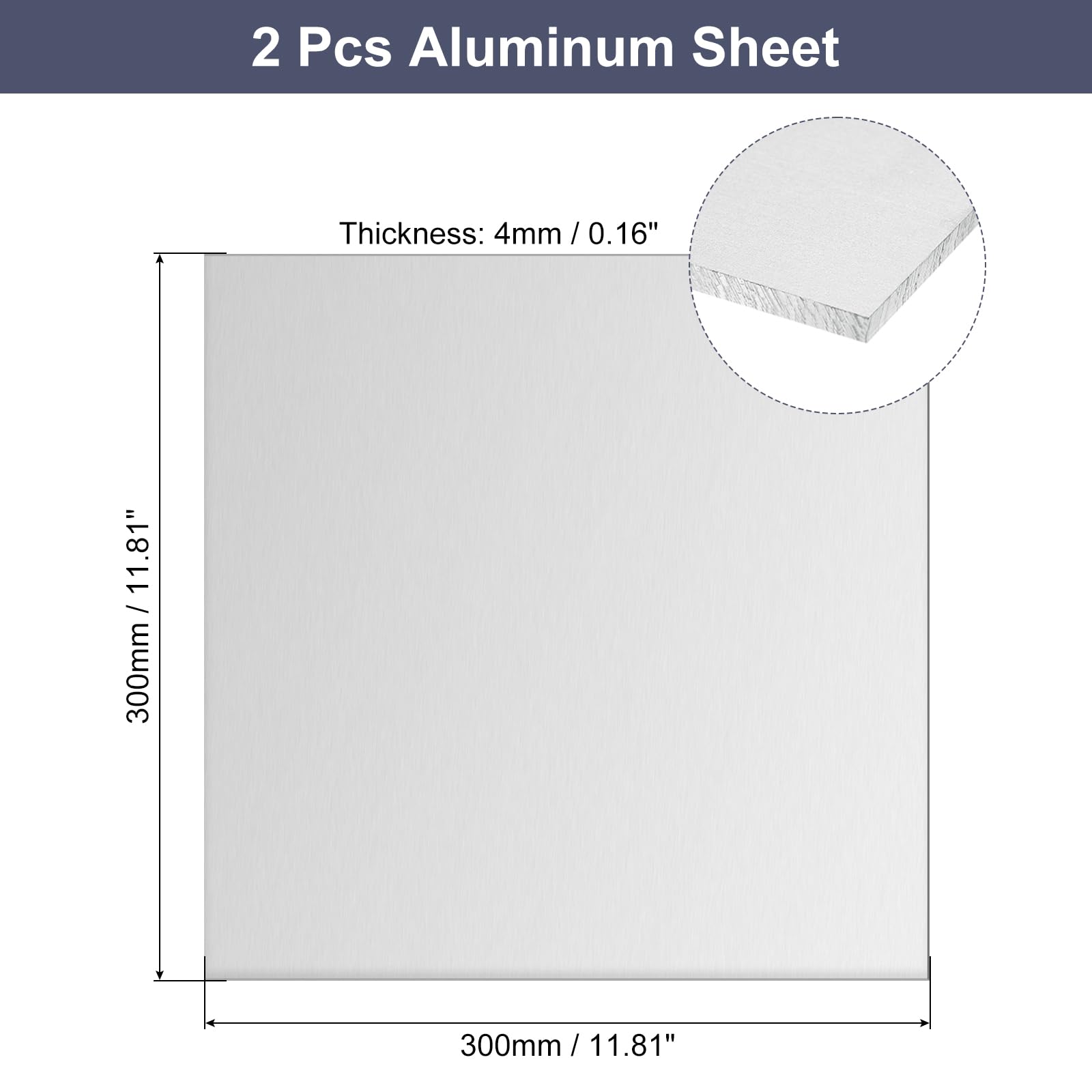 QUARKZMAN Lamiera Di Alluminio, 2 Pezzi 300mm x 300mm x 4mm (0.16 Pollici) Spessore Lastra Quadrata 6061 Per Uso Industriale, Colore Argento