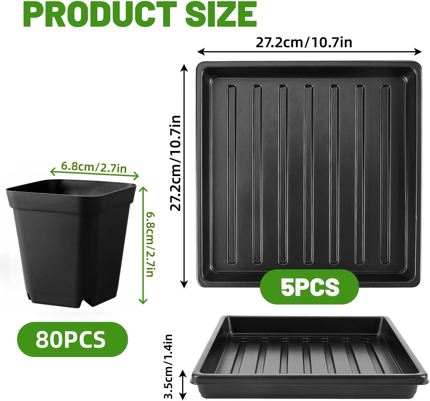 2.7 inch Square Nursery Pots 80 Pcs with 5 Pcs Plastic Seed Starting Trays, Reusable Plant Propagation Starter Kit Square Seed Starting Pots with Drain Holes - 2
