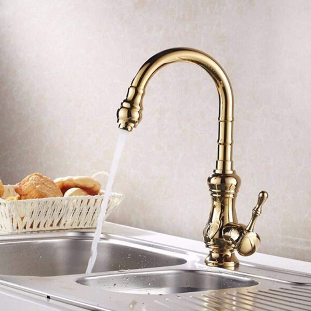 ZYCHSJXA Antique Bronze/Gold Carved Kitchen Faucets Tap Basin Single Hand Hot and Cold Wash Sink Faucet,Gold