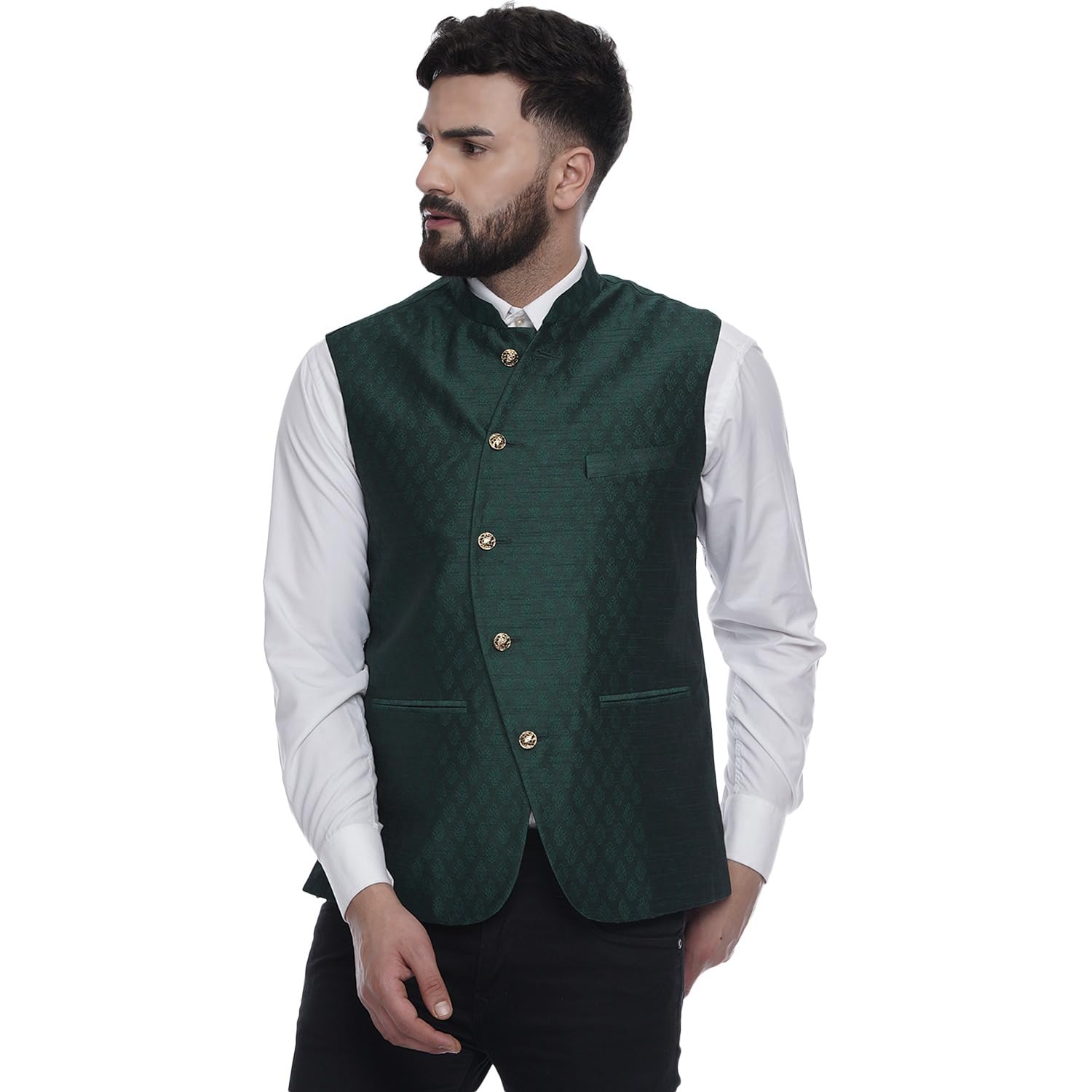ghanshee Green Jacquard Printed Silk Nehru Jacket (green)-picture-28