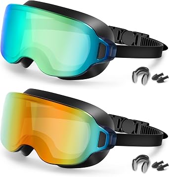 Aegend 2-Pack Swim Goggles for Youth&AdultsSmall Faces,Frameless Wide View No-Leaking, Anti-Fog/UV for Teens Swimming