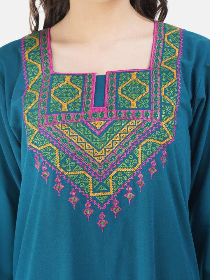 Image of Lissybissy Cotton Women Gown - Free Size with Side Pocket | Embroidery Full Sleeve Sleepwear | Loose Fit, Breathable, Comfortable & Soft Fabric Night Dress | Ideal for Gifting