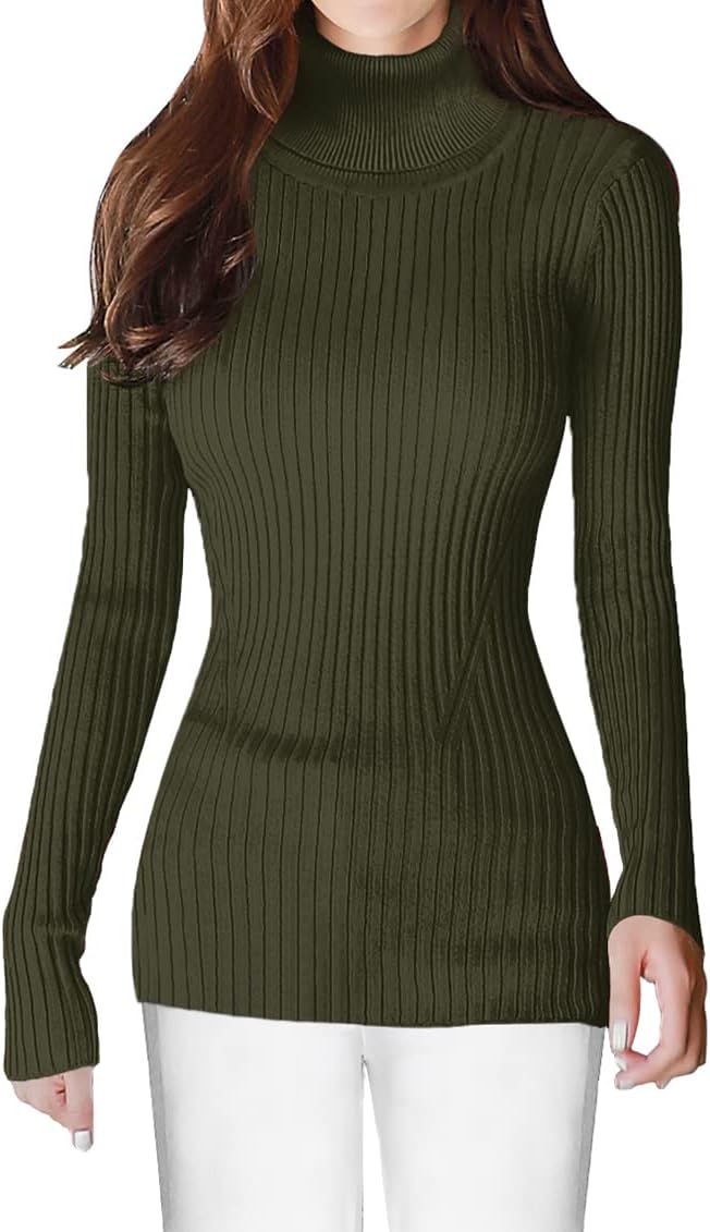 v28 Turtleneck Ribbed Sweaters for Women Cute Sexy Knitted Warm Fitted Sweater - Image 2