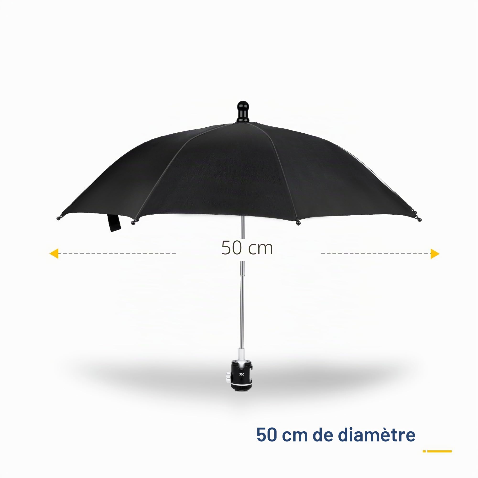 Kiorafoto Parapluie pour appareil photo avec tête sphérique rotative à 360° et chaussure froide latérale, parapluie photographique portable résistant aux intempéries, protège le caméscope de la pluie,