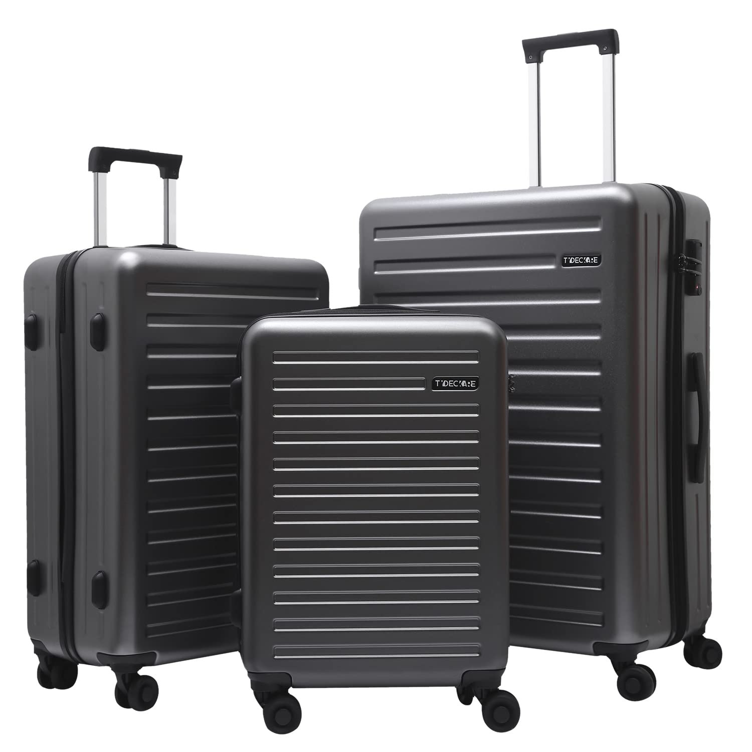 TydeCkare 3 Piece (20/24/28) Luggage Sets ABS+PC Suitcase Hardshell Lightweight Carry Ons with TSA Lock & Spinner Silent Wheels, Dark Gray