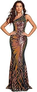 Women's One Shoulder Holographic Sequin Dresses Evening Gown Formal Prom Maxi Dress - Buy now