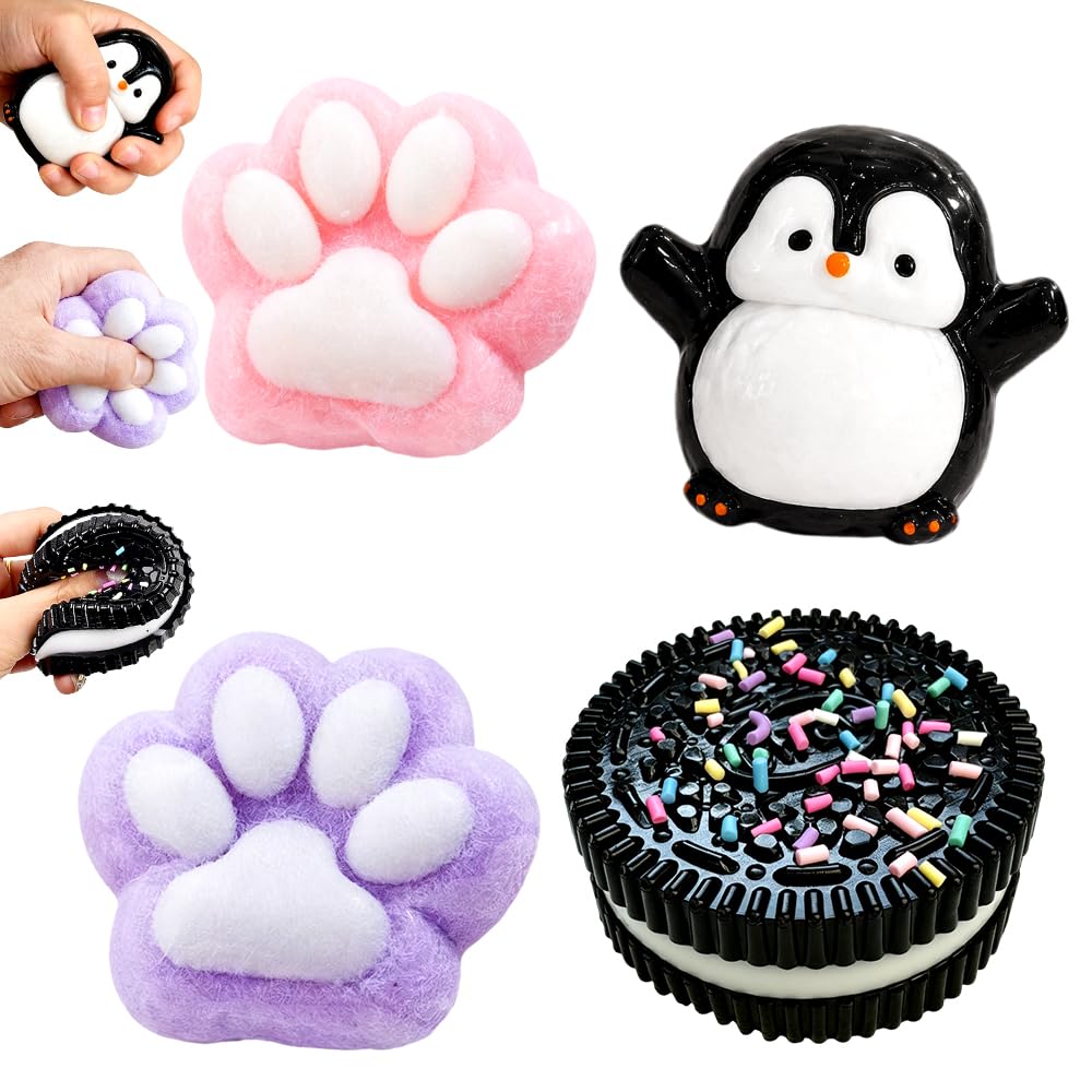 Squishy Stress Toy, Squishy Sensory Toy Kit, Squeeze Ball Sensory Toys for Kids Adults, Fidget Toys for Stress, Anxiety & Focus, Party Favors & Gifts - 4pcs