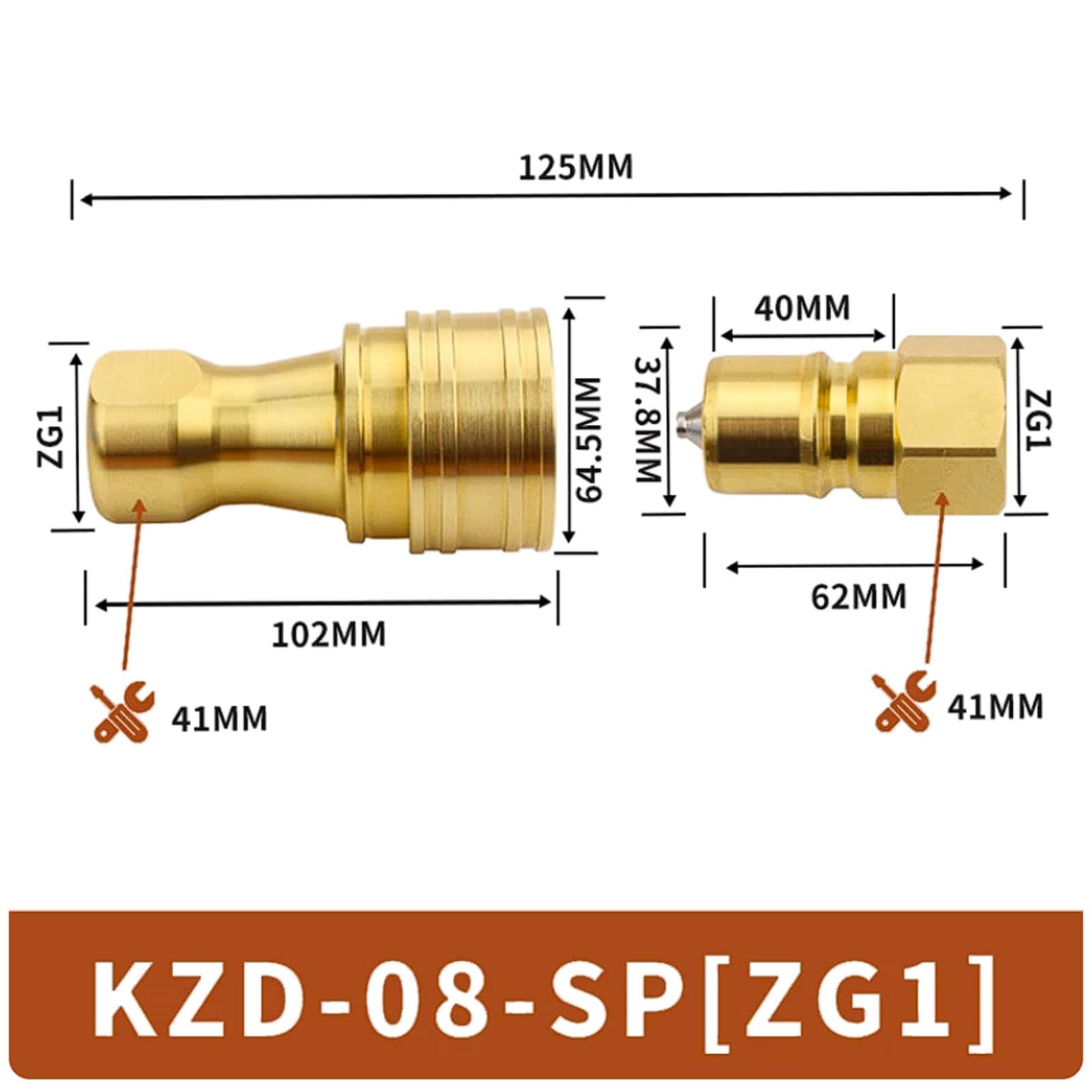 Mosiężne hydrauliczne szybkozłączki, podwójny samouszczelniający gwint wewnętrzny 1/20.3 cm do 1-1/5.1 cm ZG, wysokie ciśnienie/temperatura z pierścieniem PTFE (KZD-ZG 1'')