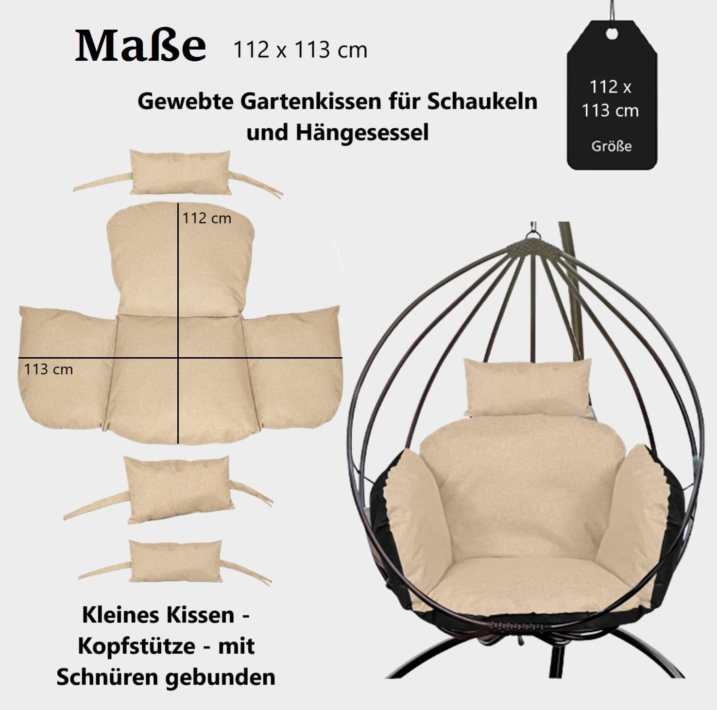 Hängesessel-Kissen Sitzkissen mit Rücken Kopfstütze Ei-Schaukelkissen Auflage für Hängeschaukel Polsterauflage Pflegeleicht Wasserfest