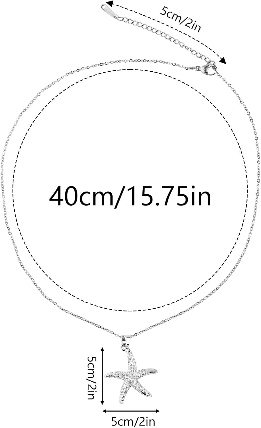 Starfish Charm Necklace for Women, Titanium Steel Starfish Pendant Necklace Stylish Beach Jewelry Gift Summer Sea-Inspired Necklaces Star Fish Jewellery for Women (Silver) - Image 2