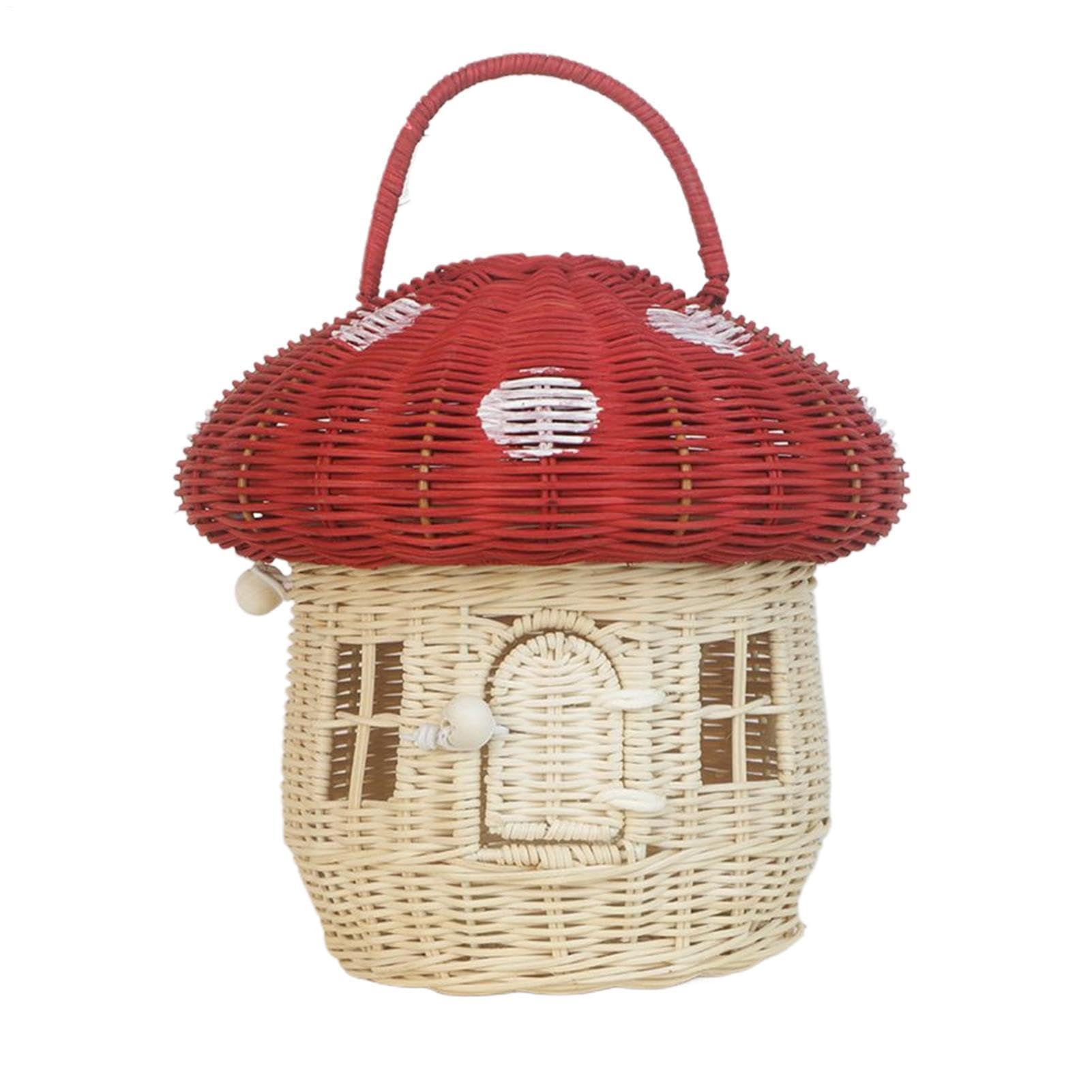 Rustykalny kosz piknikowy, rattanowy organizer na grzyby, na zewnątrz, naturalny rattan z przenośnym uchwytem, dekoracyjny akcent do przechowywania, ekspozycja na blat kuchenny, przekąski do salonu
