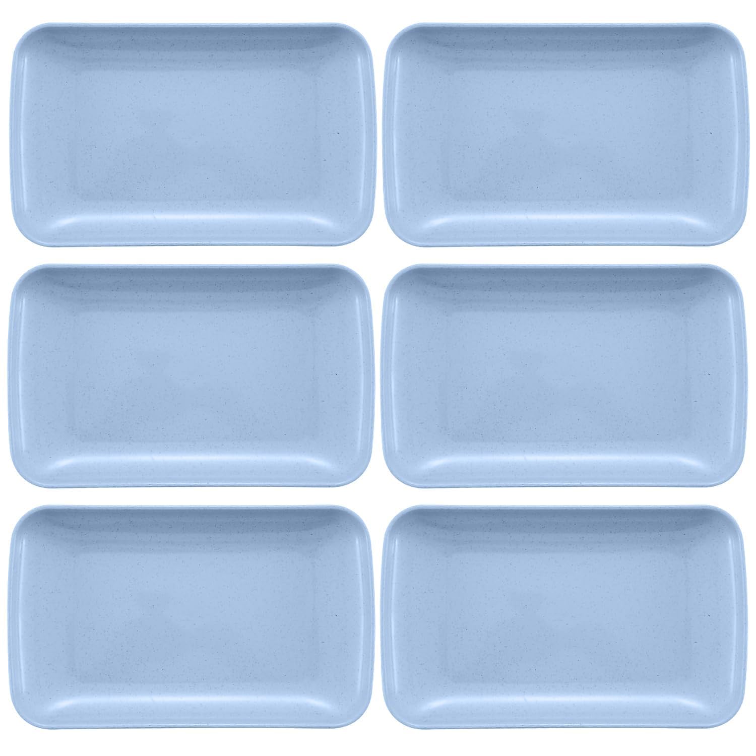 Jeyux Small Dessert Plates Fruit Dish - Rectangular Serving Plate for Snacks, Salad, Cupcake, Breakfast, Dinner - Home, Kitchen & Café Use - Daily Use Crockery Set for Dining Table (Blue, Pack of 6)