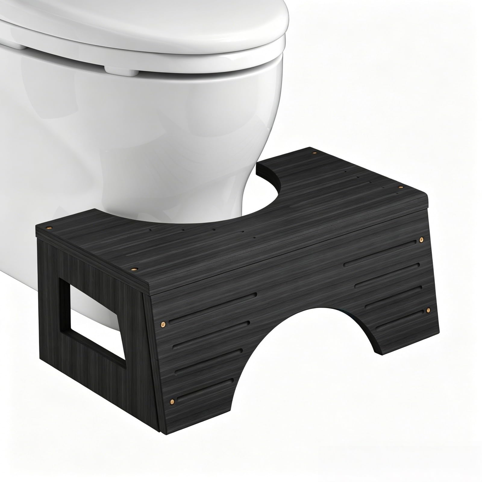 Bamboo Toilet Stool, Ergonomic Bathroom Squat Stool & Foot Stool, Waterproof Potty Stool, Toilet Step Stool for Better Bathroom Posture, Bathroom Stool(Black)