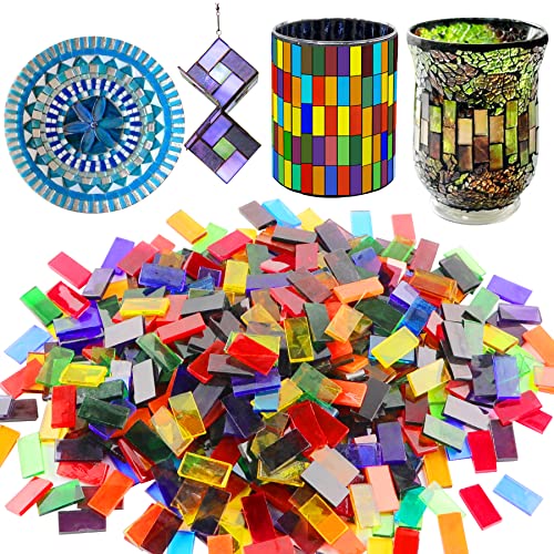 モザイクタイル ミックスカラー モザイクガラスピース ホームデコレーション DIYクラフト用 500枚 透明長方形