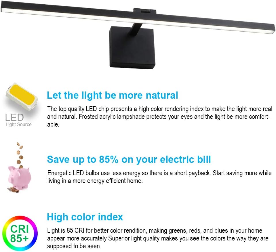 Flash Deals - 80% OFF Aipsun 27.6in/16W Modern Black Vanity Light LED Black Bathroom Wall Light Adjustable Wall Light Fixture for Bathroom Lighting Fixtures (Cool White 6000K)