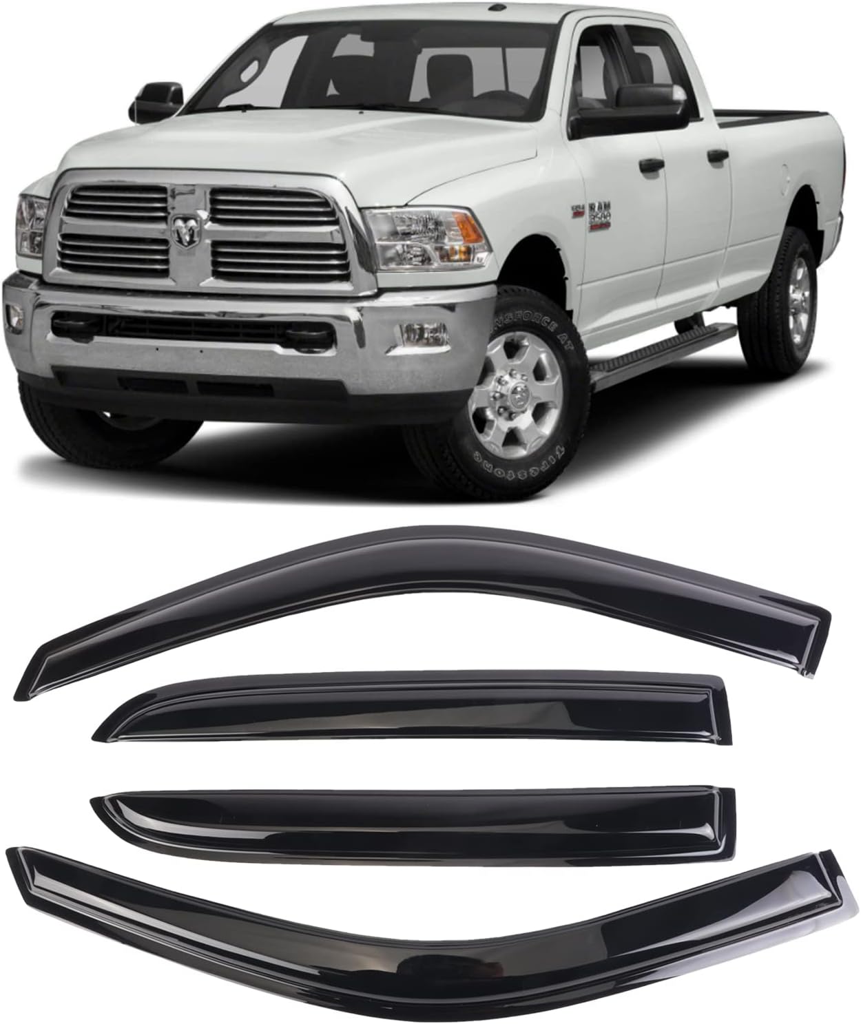 Window Visors Deflectors Tape-On for Trucks 2009-2018 Dodge RAM 1500/2500/3500 Crew Cab, Rain Guards, Window Visors for Cars, Vent Shade Guard 4 pcs Window Deflectors