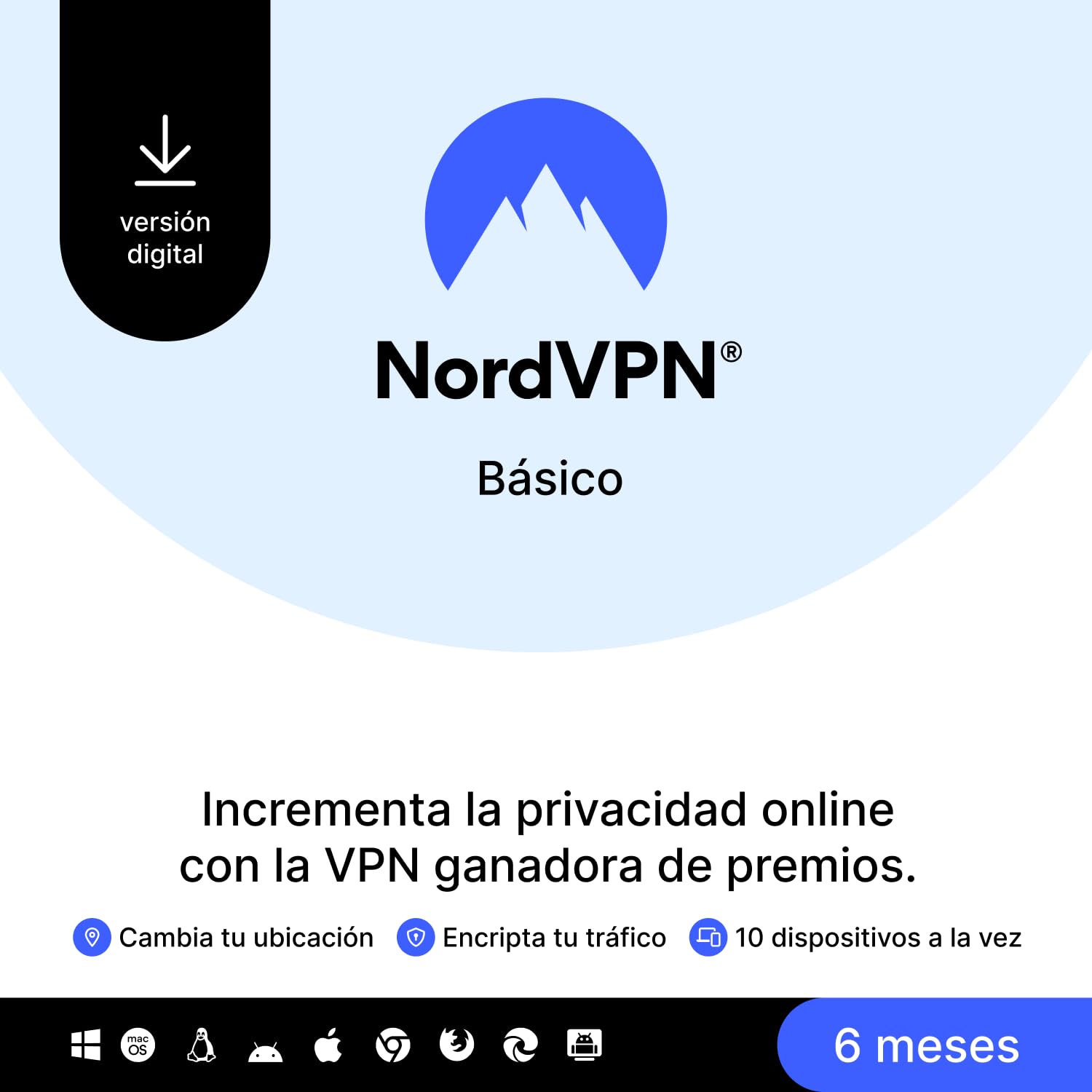 NordVPN Básico, 10 Dispositivos, 6 Meses, Software VPN Premium, Código Digital