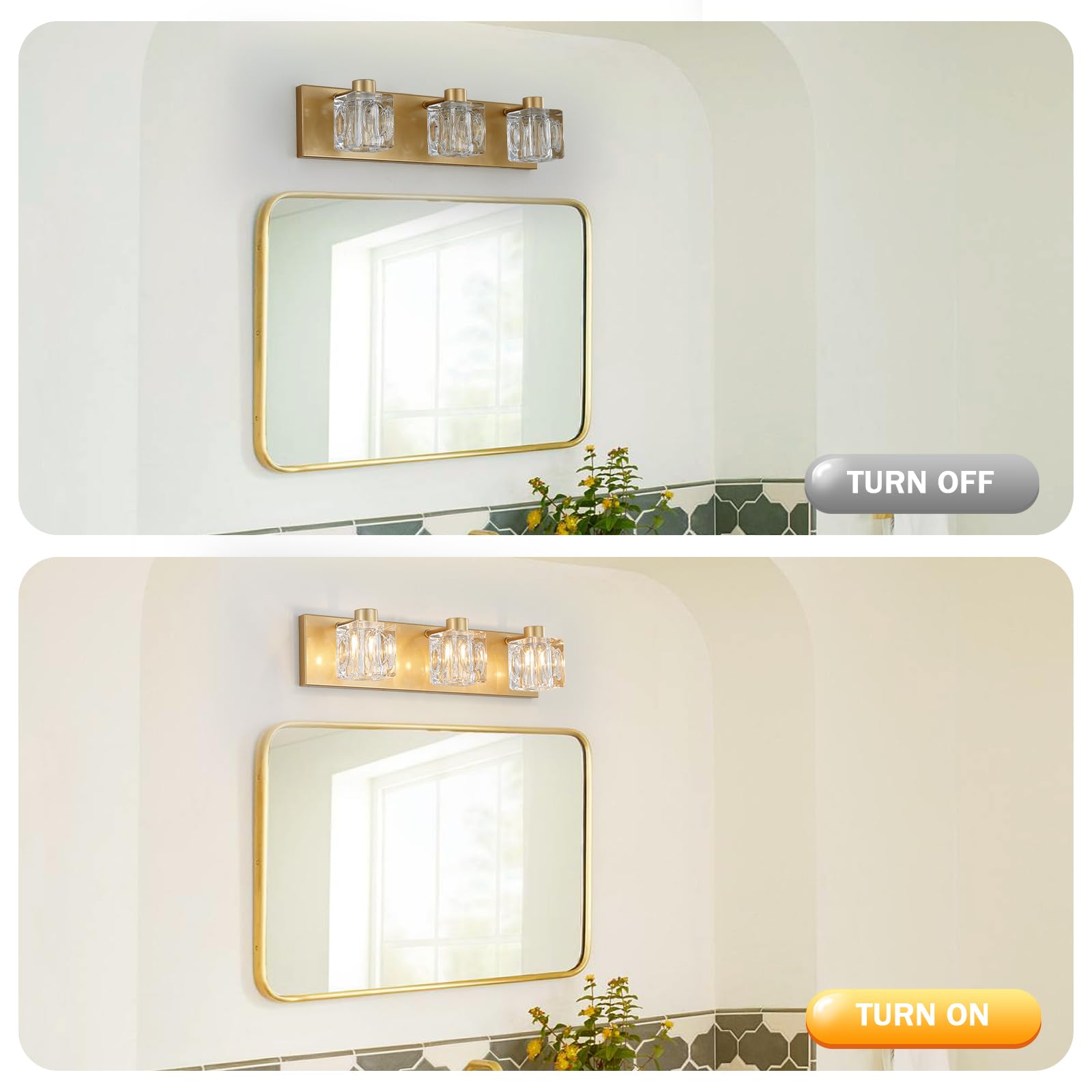 XINGQI 3-Light Bathroom Light Fixtures, Modern Vanity Light Brushed Nickel Bathroom Lights Over Mirror with Clear Glass Shade, Vintage Wall Sconces Lamp for Mirror Bedroom Hallway