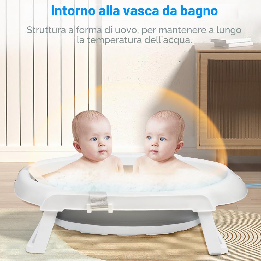 OHMG Vasca da bagno pieghevole per bebè, vasca da bagno sicura e confortevole per neonato a piedi con supporto antiscivolo