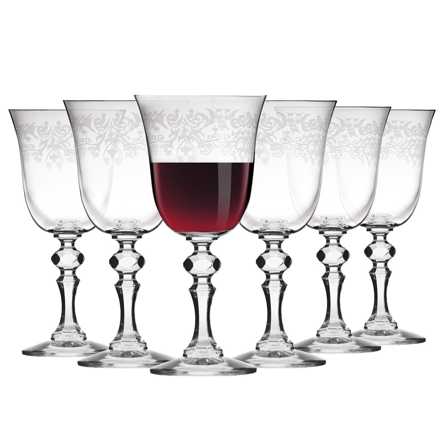 Krosno Red Wine Glasses 250Ml Colorless Pattern Colorless Pattern Red Wine Glasses Set Of 6-250Ml Crystal Wine Glasses For Red Wine - Tulip Wine Glasses With Decorated Stem, Lead-Free Crystal - Krista Collection