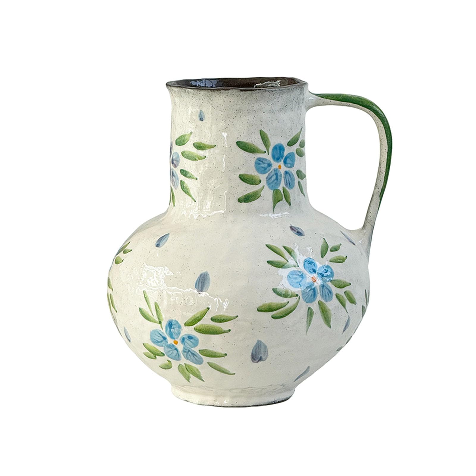 Nzzkoides White Hand-Painted Pattern Vase For Flowers, Elegant Ceramic Vase With Handle, Ornament For Living Room, Bedroom, Study, Office, Coffee Shop(Size:h21.5cm,Color:white)