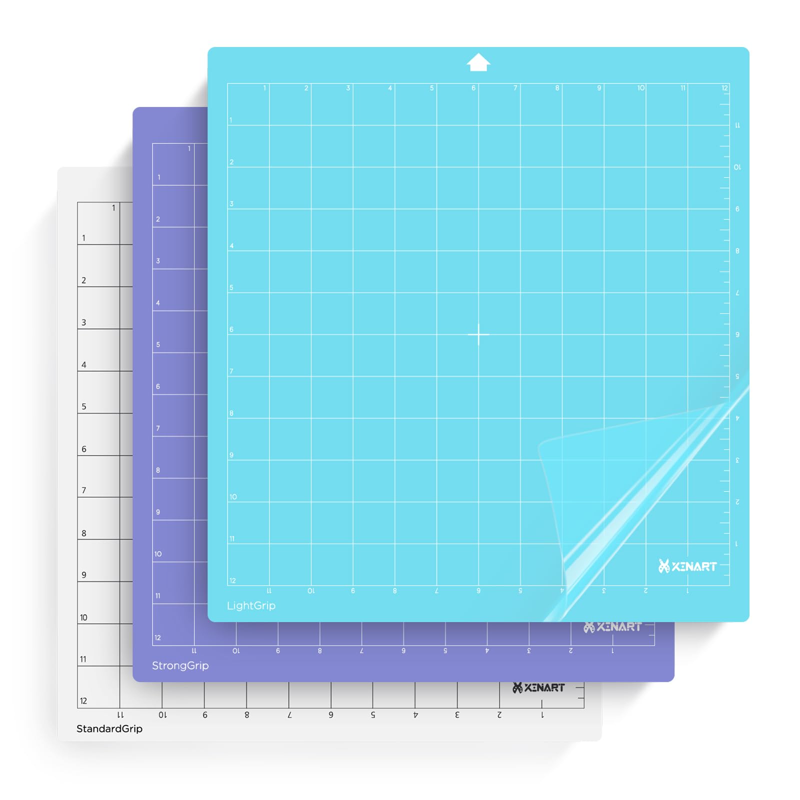 XINART Cutting Mat Set for Silhouette Cameo 4/3/2/1, 12 x 12 Inch, PVC, Single-layer Adhesive Sheet, Variety of Adhesive Strengths, StandardGrip/LightGrip/StrongGrip, 3 Pack
