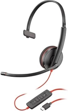 Plantronics 209748-101 Black Wire 3200 Series Corded UC Headset USB-C
