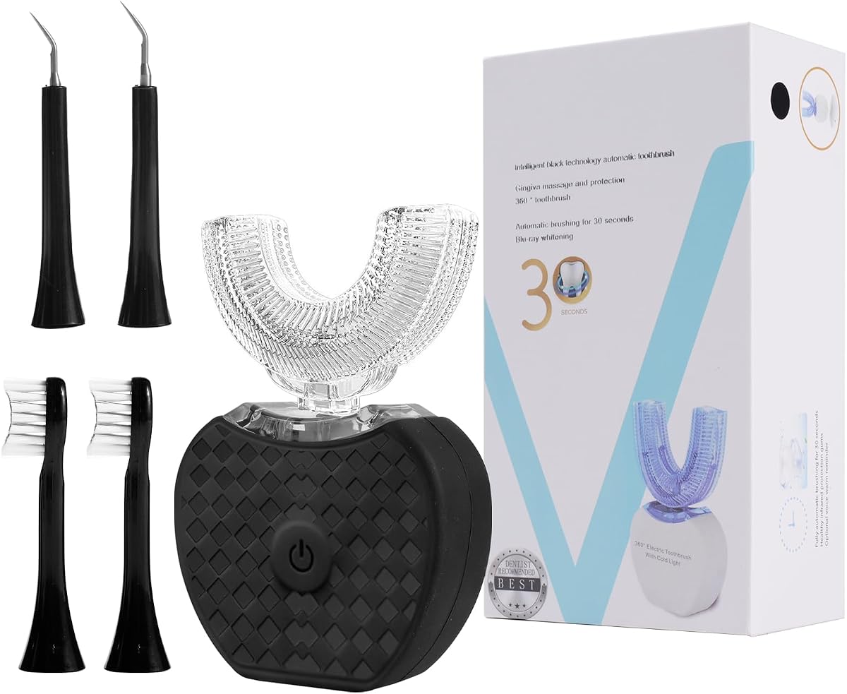 Cepillo de dientes KUOLAO en forma de U para adultos - Blanqueamiento dental y limpieza bucal de 360°, protección de encías manos libres - Carga rápida y luz LED - Impermeable IPX7