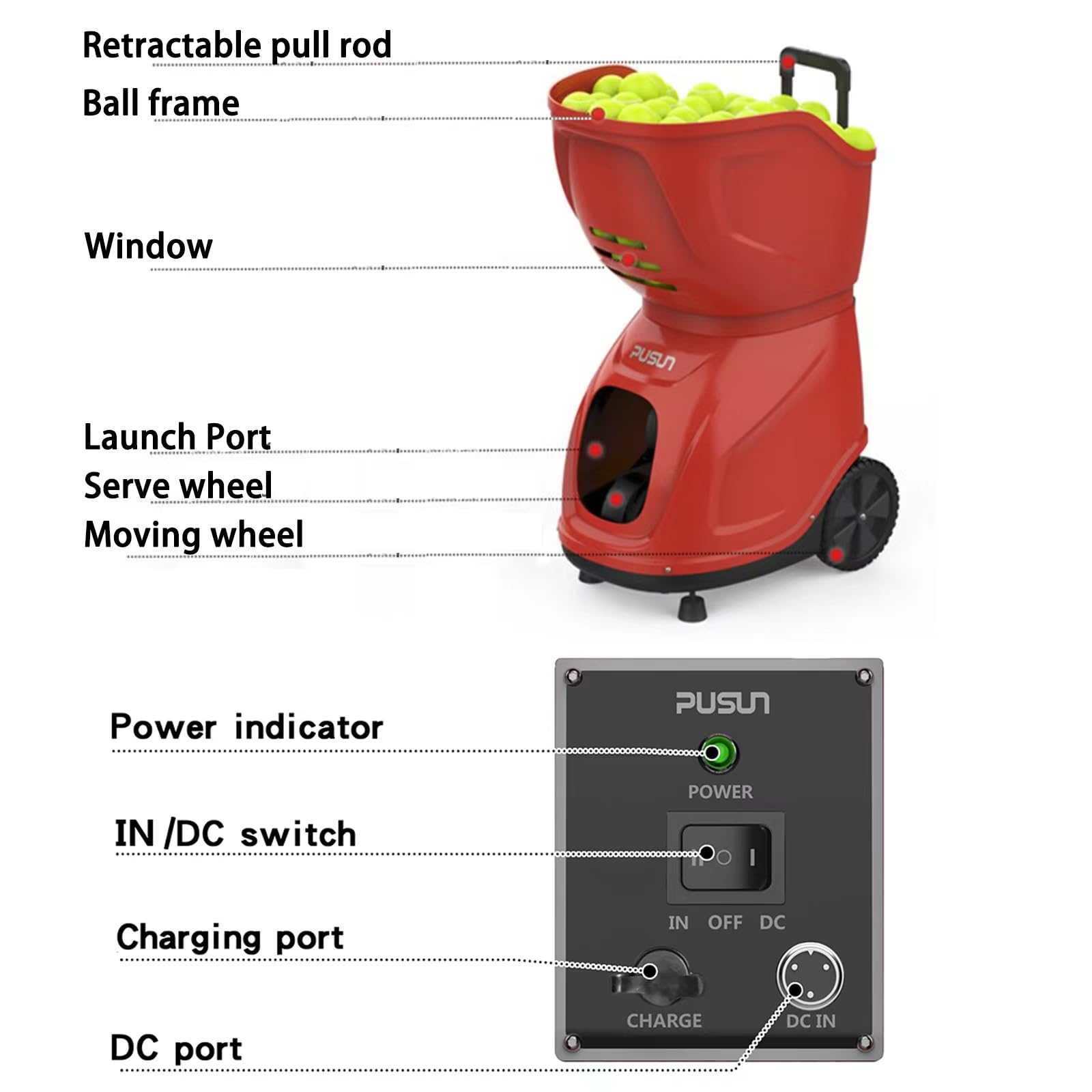 PT-9001 Pro - Macchina per palline da tennis portatile, automatico, per allenamento e pratica di giocatori di tutti i livelli, pre-programmati e personalizzati, completo di app/telecomando.