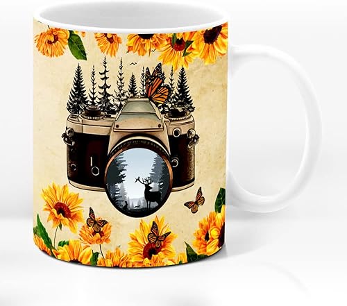 Miniatura 3 de Life Is Like A Camera - Taza de café vintage con girasol, monarca, mariposa, fotógrafo, taza de regalo para té, tazas de cerámica blanca, cosas para