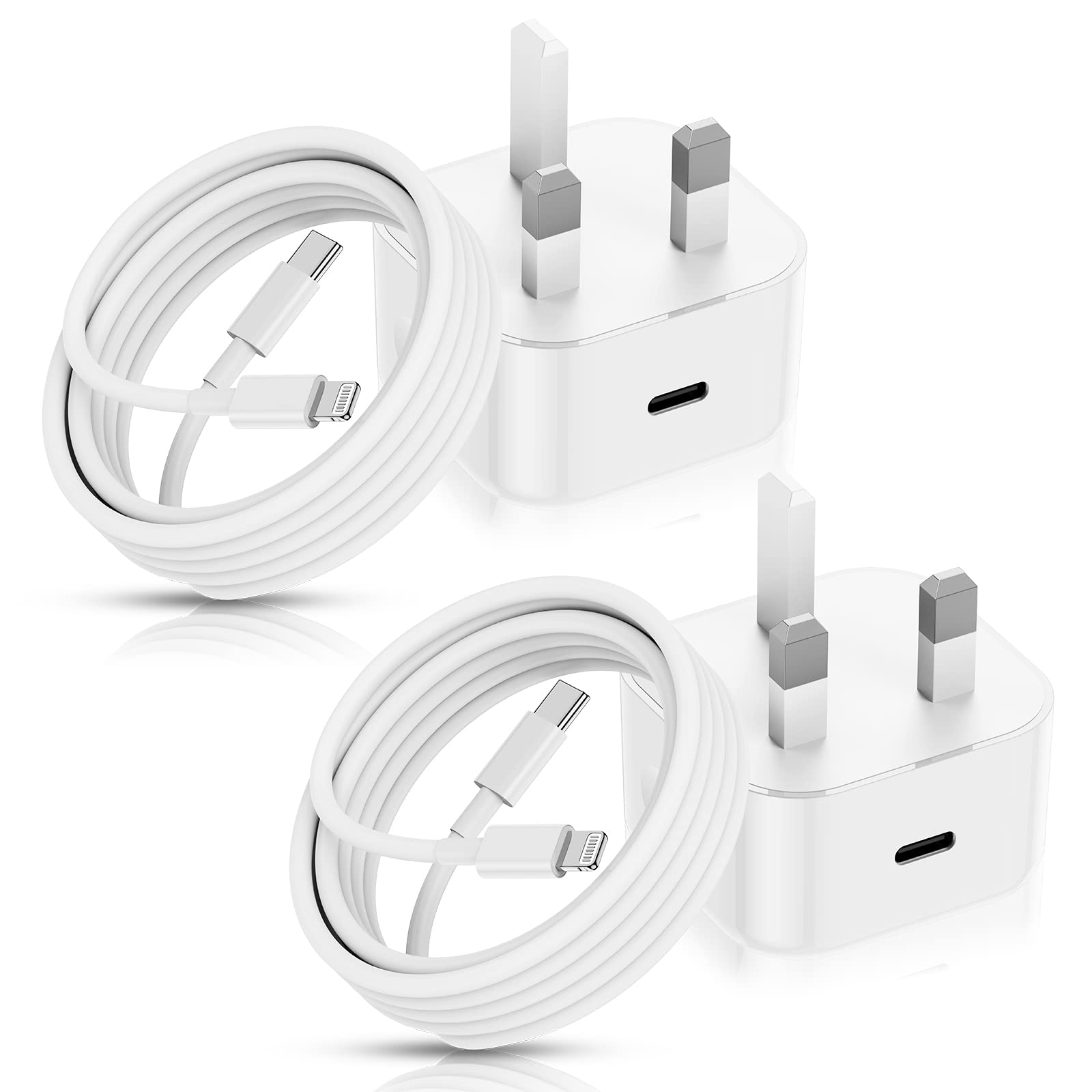 Essri 2Pack 20W USB C Fast Charger Plug with 2M Cable,MFi Certified iPhone Wall to Lightning Cable 6ft Compatible 14 13 12 11 Pro/Max Xs/XR/8 Plus/iPad, White-20W