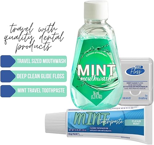 Miniatura 3 de Kit de viaje dental con cepillo de dientes de viaje, pasta de dientes de tamaño de viaje, enjuague bucal y hilo dental en una bolsa reutilizable con