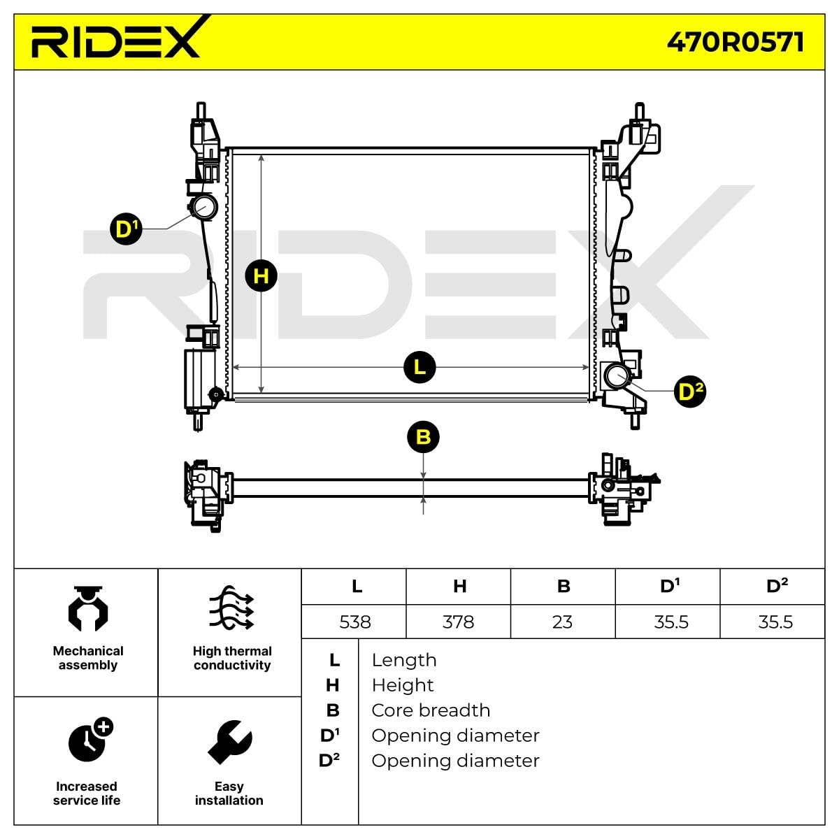 RIDEX 470R0571 Radiador refrigeración del motor Compatible con OPEL Corsa D Hatchback S07
