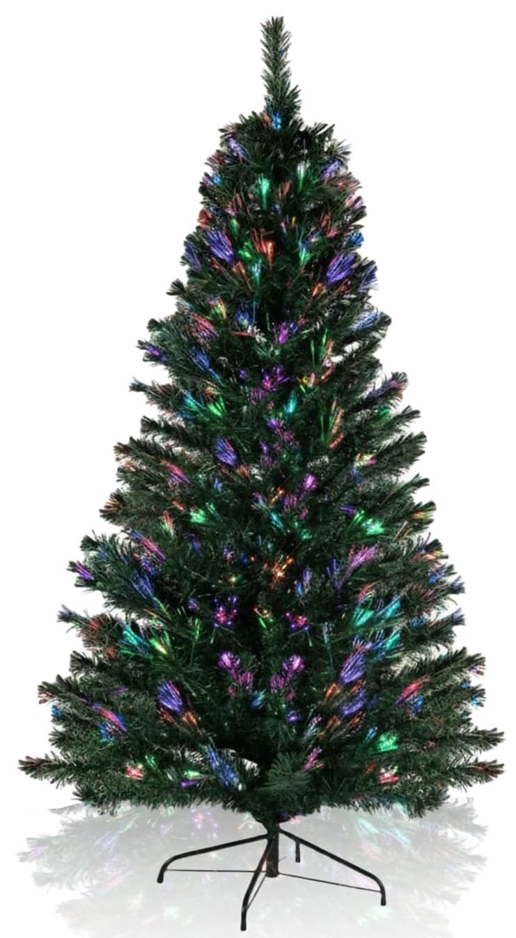 Wadan 4ft Multicolor Fibreoptic Artificial Christmas Tree – Realistic PVC Pine Xmas Tree with 120 Fibreoptic Tips Solid Metal Stand, Easy Assembly, Indoor & Outdoor Holiday Decoration