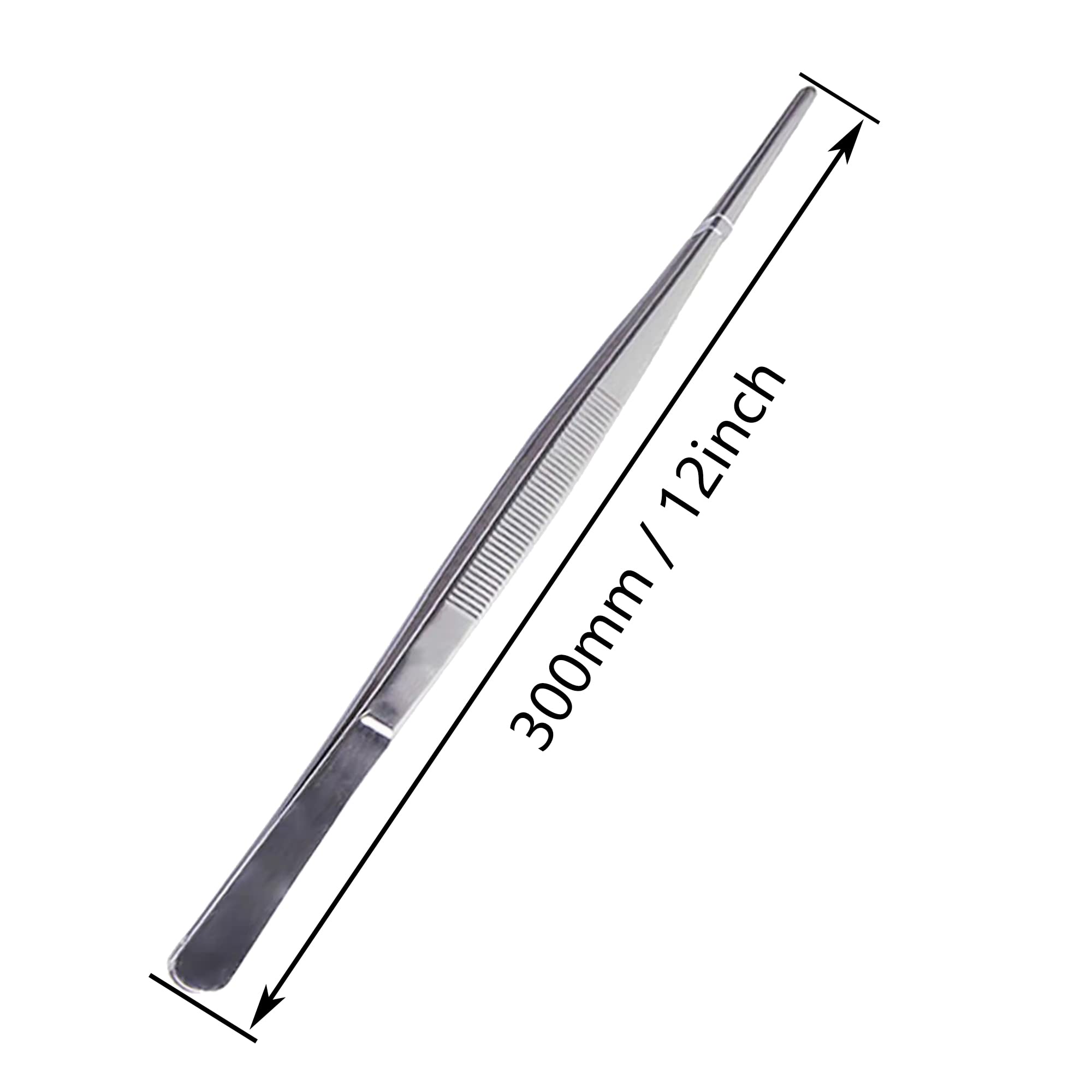 Long Forceps Tweezers, Serrated Bent Tweezers Flat Tips Precision Curved Science Surgical Tongs Jewelers Needle Metal Sewing Sharp Small Kitchen Cooking Tweezers With Teeth Knurled Handles (1PCS)