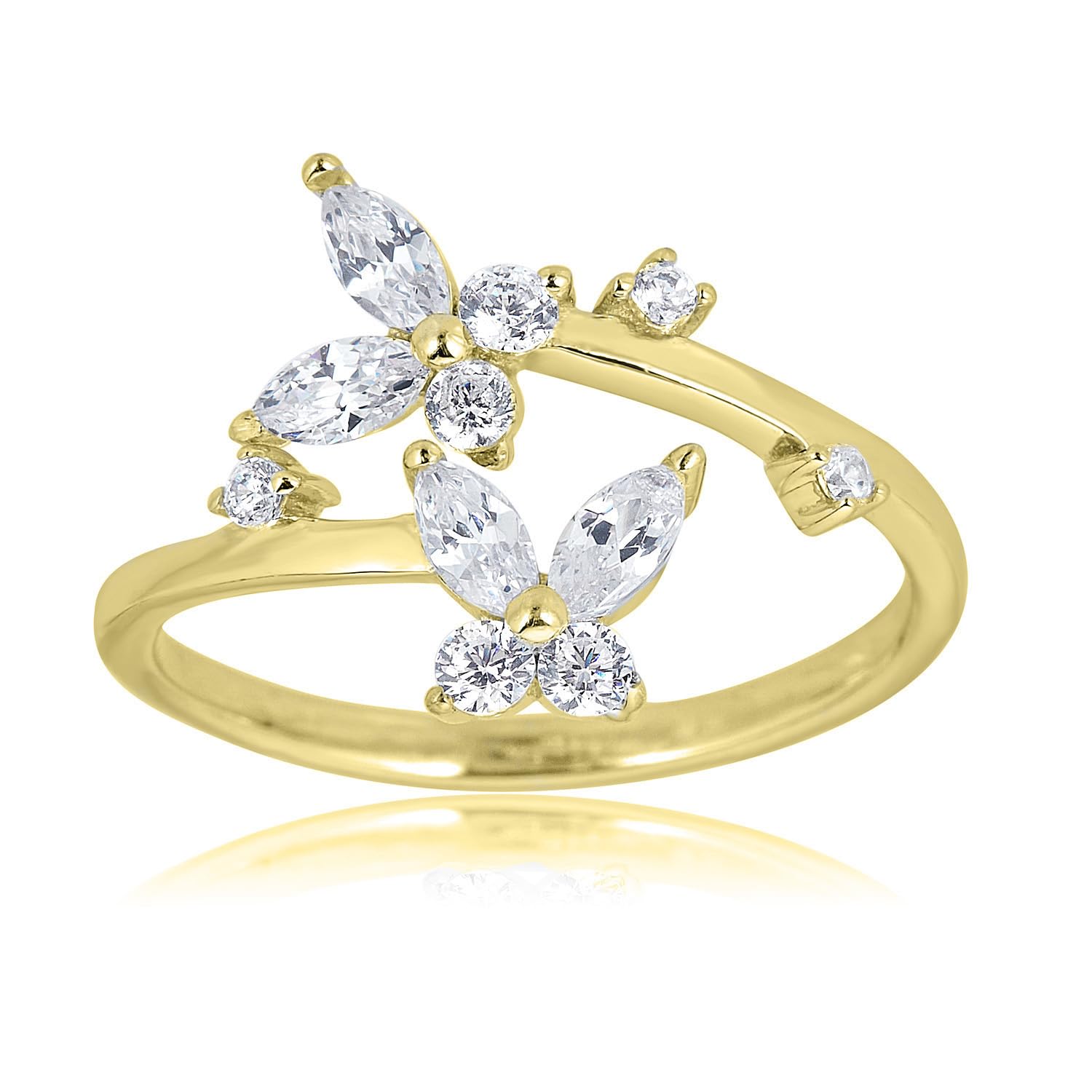 AVORA 925 Sterling Silver Adjustable Butterfly Toe Ring with Simulated Diamond CZ