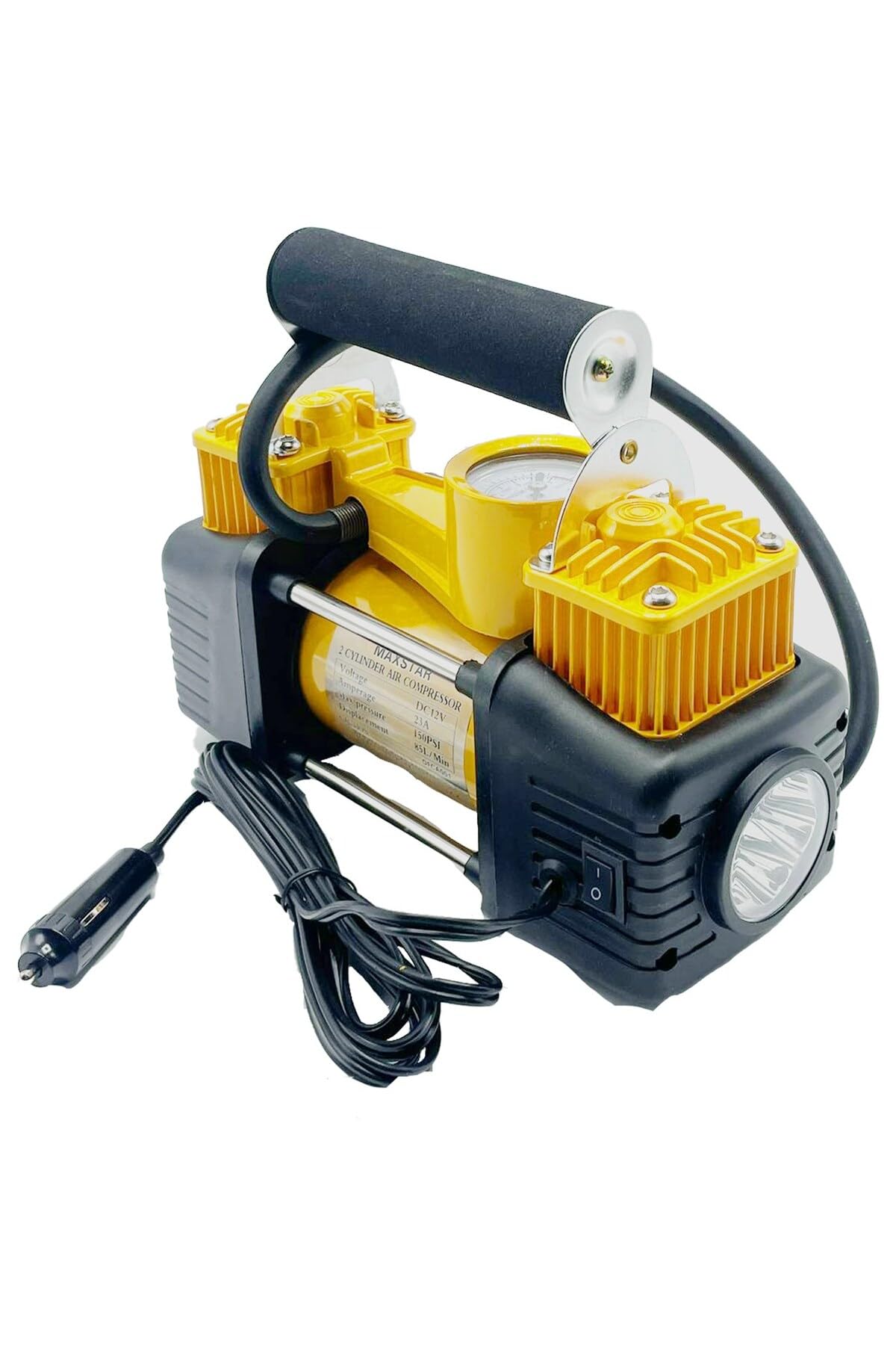 moonshop Çift Pistonlu Araç Lastik Şişirme Kompresörü, Çok Renkli, 12V, 150 PSI, LED Aydınlatmalı, Taşıma Çantalı, Lastik Tamir Kiti Dahil