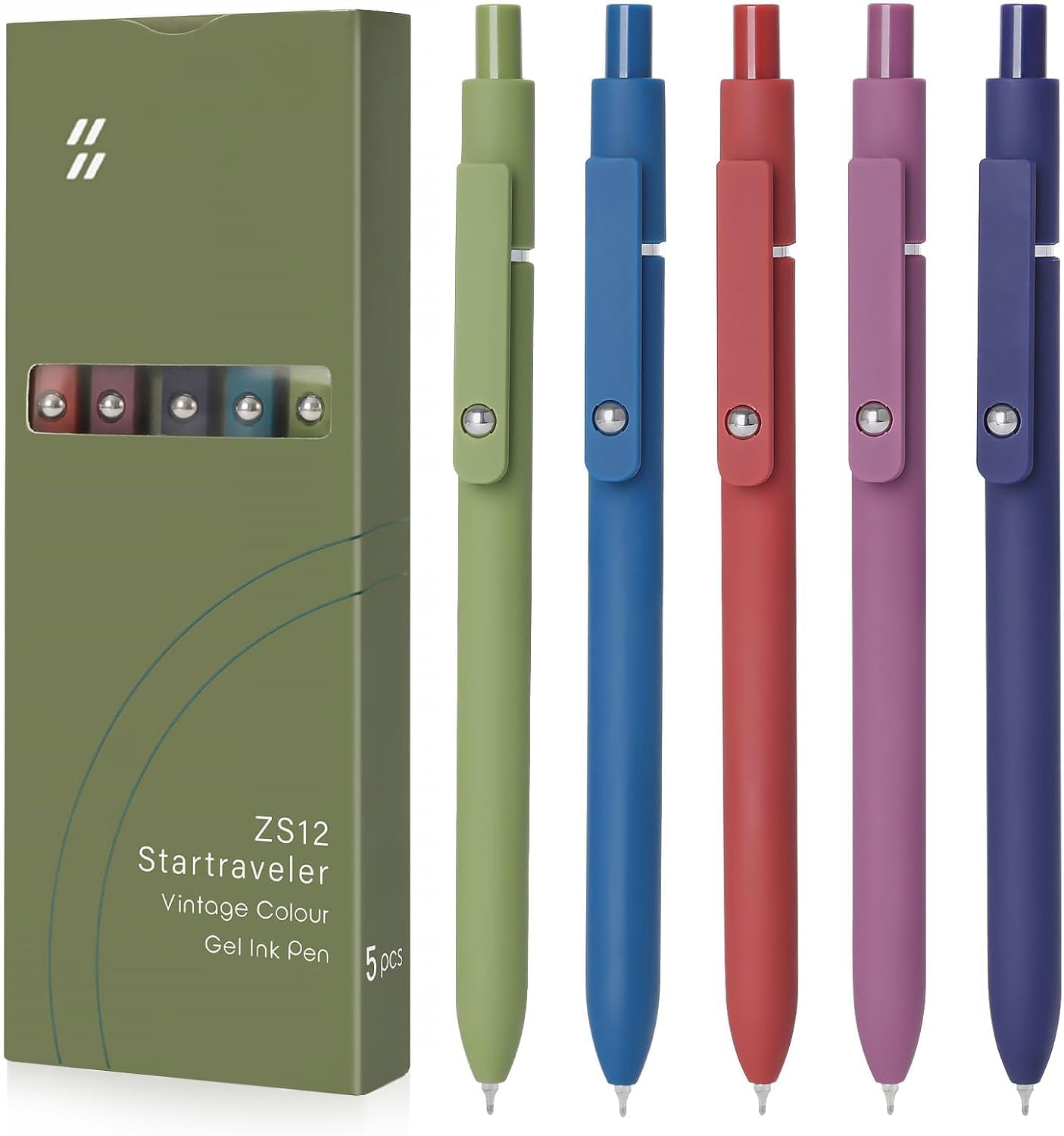 Set di 5 penne gel retrattili, inchiostro nero ad asciugatura rapida, punta fine, morbide al tatto, penne a sfera con inchiostro gel, scrittura fluida (colore metallico)