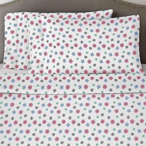 Pointehaven Flannel 170 Gsm Sheet Set,Cal King Snow Flakes White #TOP1