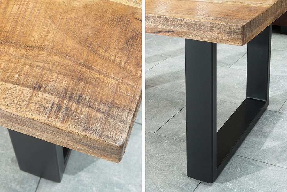 Couchtisch IRON CRAFT 100cm - schwarz natur - Mangoholz Beistelltisch | Handarbeit, Massivholz, hochwertig, individuelle Maserung, für Wohnzimmer, Unikat, Eisengestell