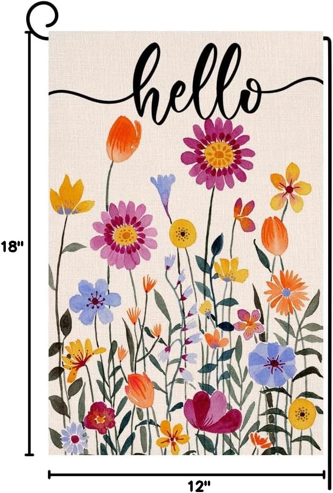 Hello Spring Floral Garden Flag 12x18 Vertical Double Sided Colorful Flowers Summer Farmhouse Holiday Outside Decorations Burlap Yard Flag BW257 - Image 8
