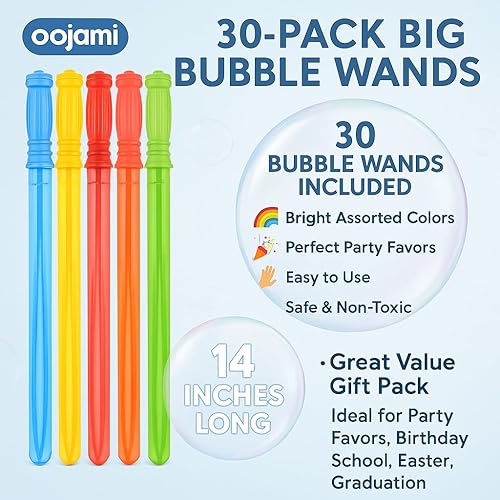 Miniatura 2 de oojami Paquete de 1 docena de varitas de burbujas grandes de 14.6 pulgadas, ideal para juguetes de verano, rellenos de Pascua, recuerdos de fiesta